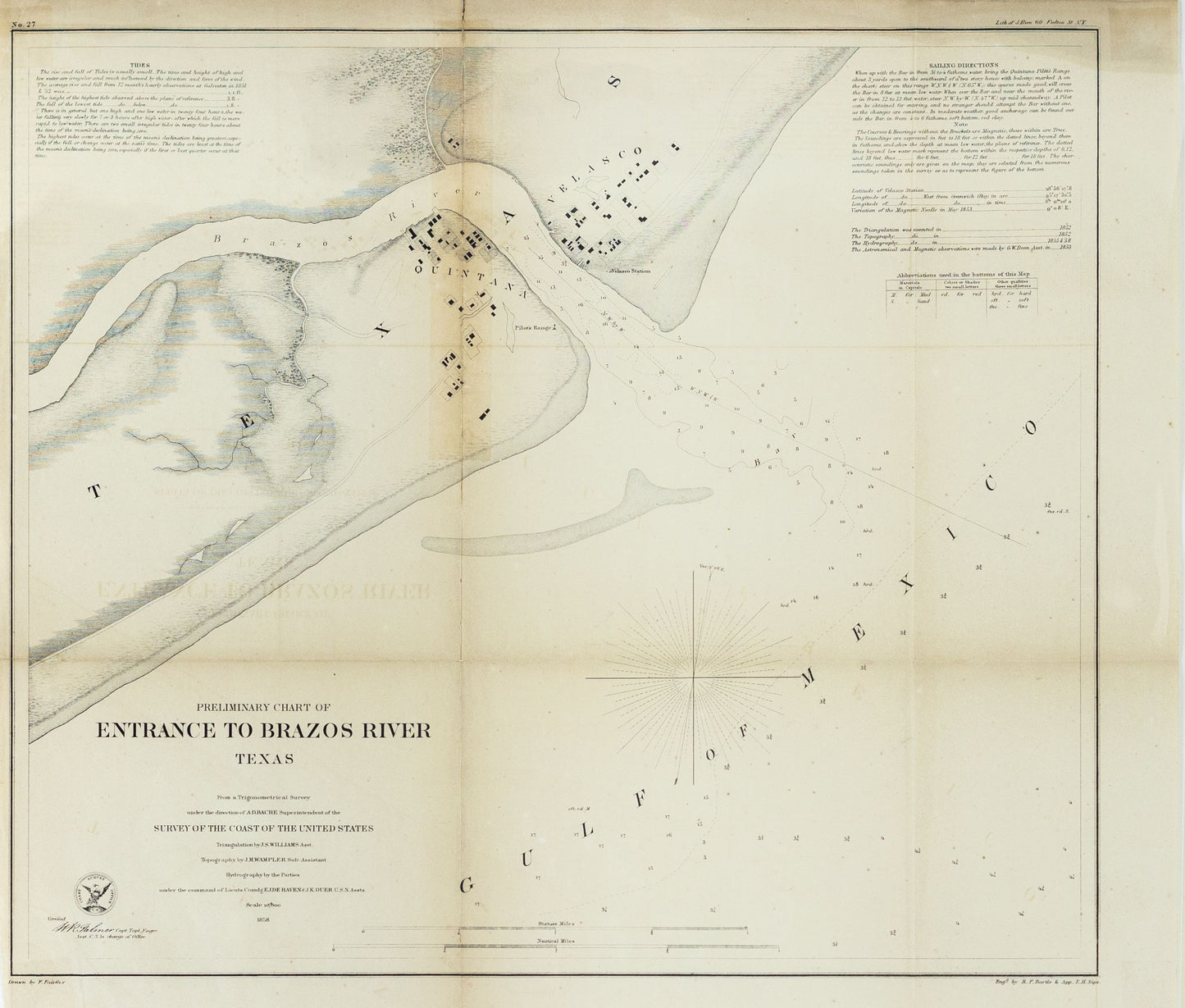 Fairfax, F. . Preliminary Chart of Entrance to Brazos River Texas. U.S. Coastal Survey, 1858.