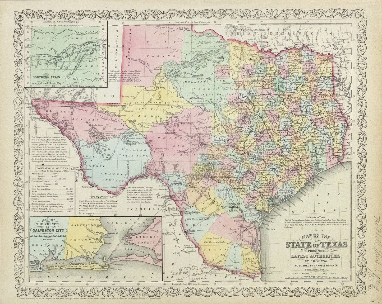 Young, J.H.. Map of the State of Texas from The Latest Authorities. Philadelphia: Charles Desilver, 1856.