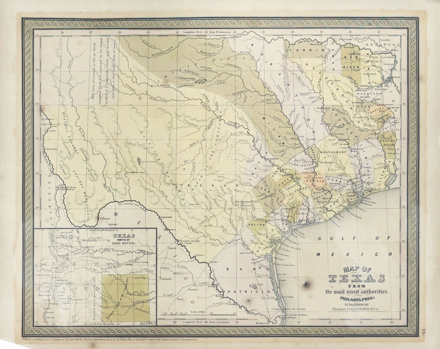 Young, J.H.. Map of the State of Texas from The Latest Authorities. Philadelphia: Thomas, Copperthwait & Co. 1850.