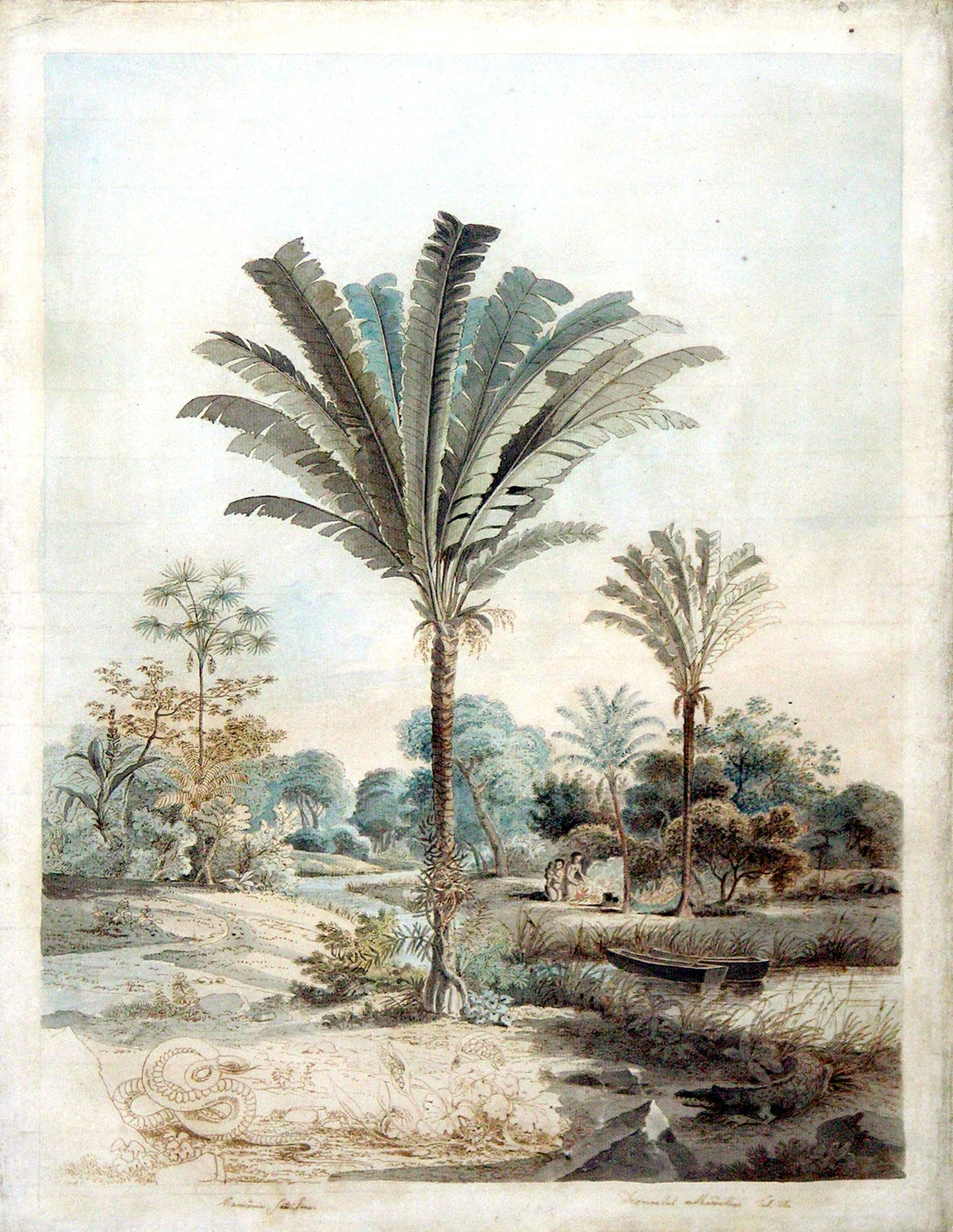CARL FRIEDRICH PHILIPP VON MARTIUS (1794-1868) AND JOHANN MORITZ RUGENDAS (1802-1858) A Brazilian landscape with Indians encamped under palms by a river, a snake and crocodile in the foreground