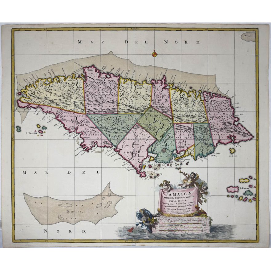 Visscher's Map of Jamaica - The Kislak Copy with Excellent Original Color