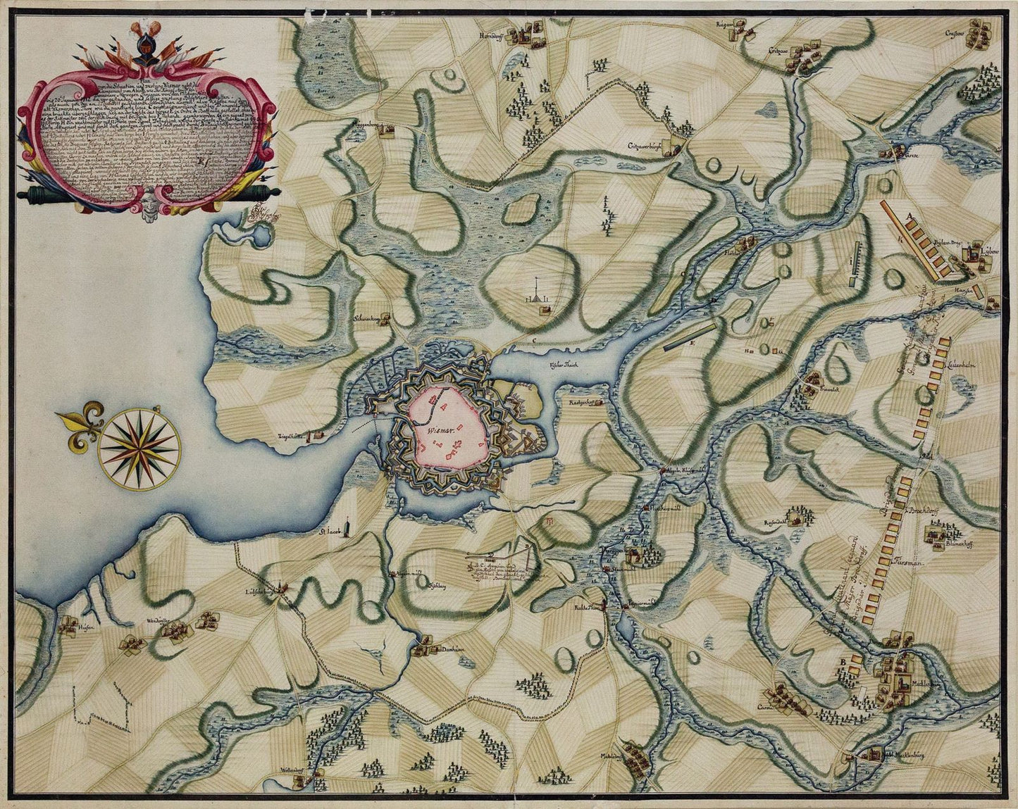 German Manuscript Map of the Battle of Wismar, 1711