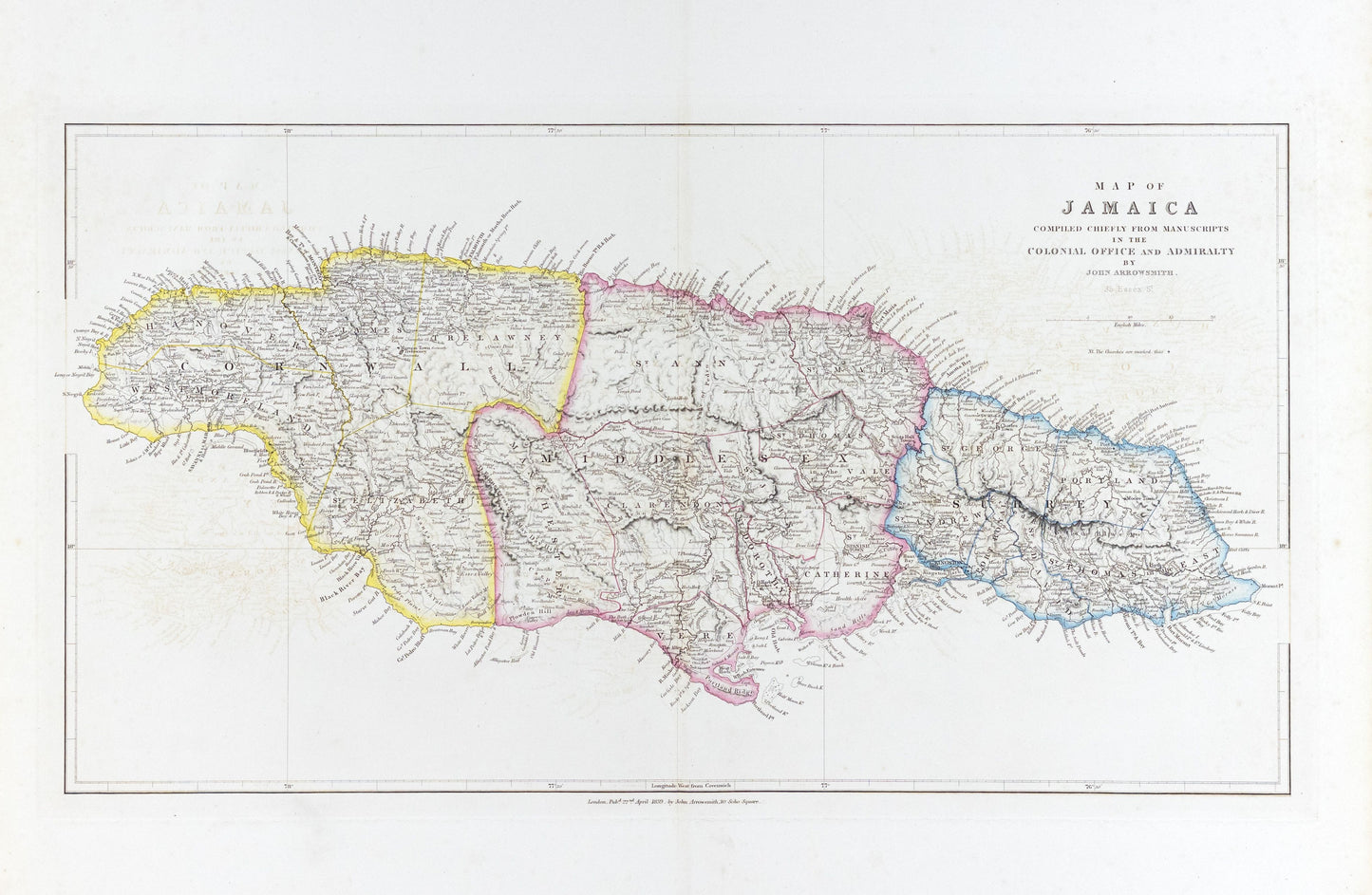 John Arrowsmith. Map of Jamaica. London, 1839.