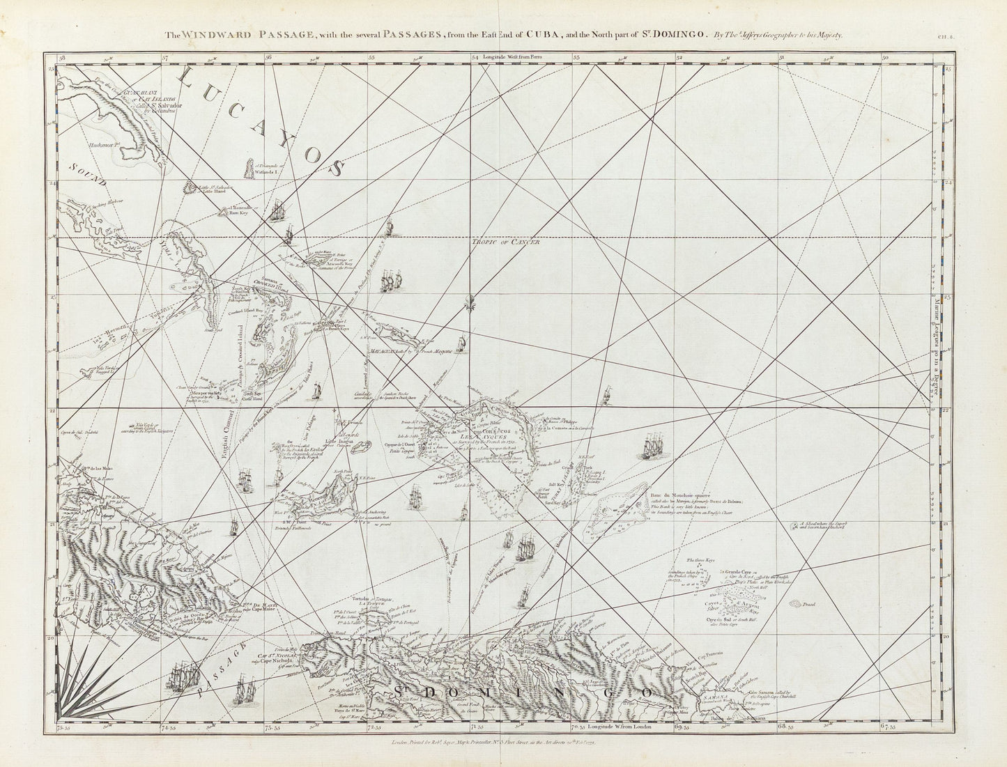 Thomas Jeffreys.  The Windward Passage, with the several passage from the East end of Cuba, and the North part of St. Domingo. London, 1775.