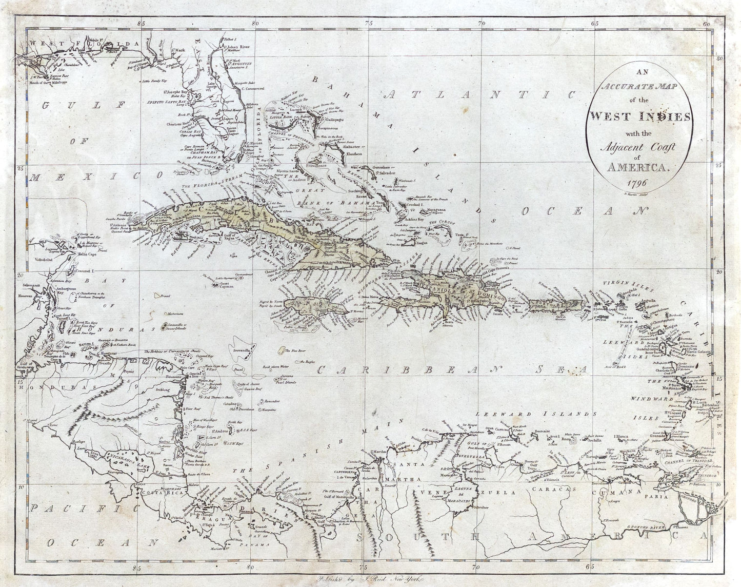 John Reid & W. Winterbotham. An Accurate Map of the West Indies with Adjacent Coast of America, 1796. New York, 1796.