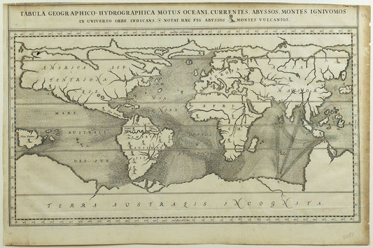 Kircher Tabula Geographico-Hydrographica Motus Oceani - Earliest Map of the World showing the ocean's currents