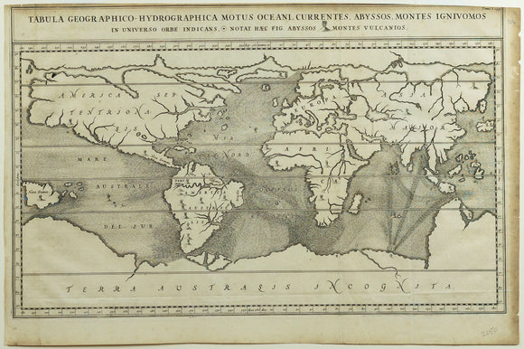 Kircher Tabula Geographico-Hydrographica Motus Oceani - Earliest Map of the World showing the ocean's currents
