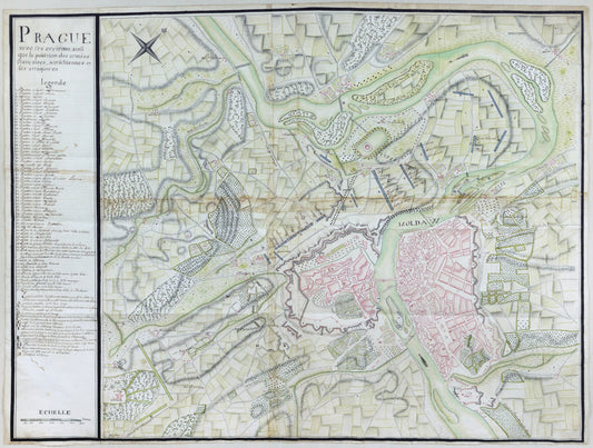 FRENCH SCHOOL (Mid-18th Century), Prague avec les environs, ainsi que la position des armees francais autrichiennes et ses attaques