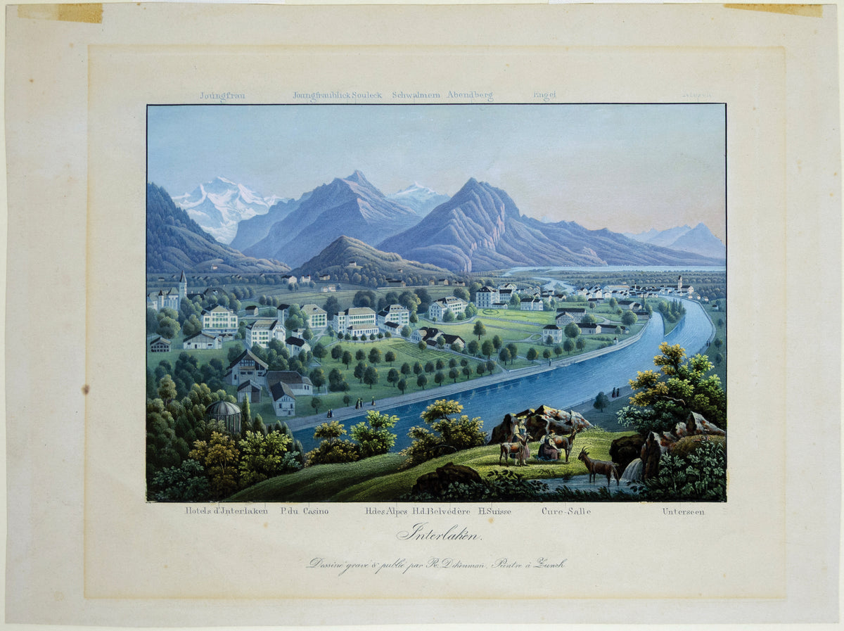 [Switzerland] Interlaken, Lithograph with original hand color