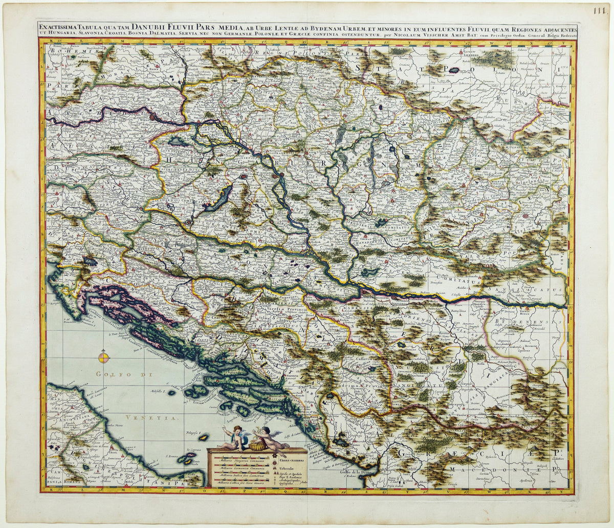 VISSCHER II, Nicholas (1649 – 1702), Exactissima Tabula qua tam Danubbi Fluvii Pars Media...[Former Yugoslavia, Croatian Coast etc..]