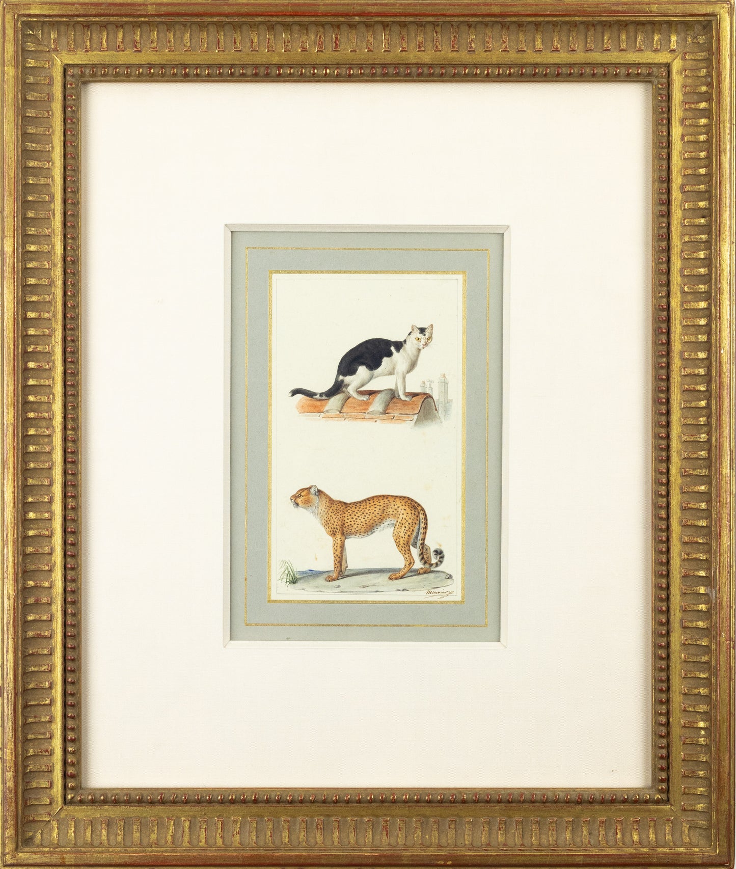MEUNIER, Jean-Baptiste (French, 1786-1858). Domestic Cat and Cheetah [Paris Rooftop].