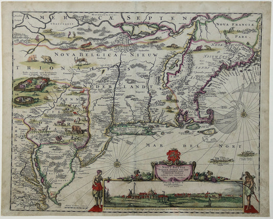 DANCKERTS, Justus (1635-1701), Novi Belgii Novaeque Angliae Nec Non Pennsylvaniae et Partis Virginiae Tabula multis in locis emendata