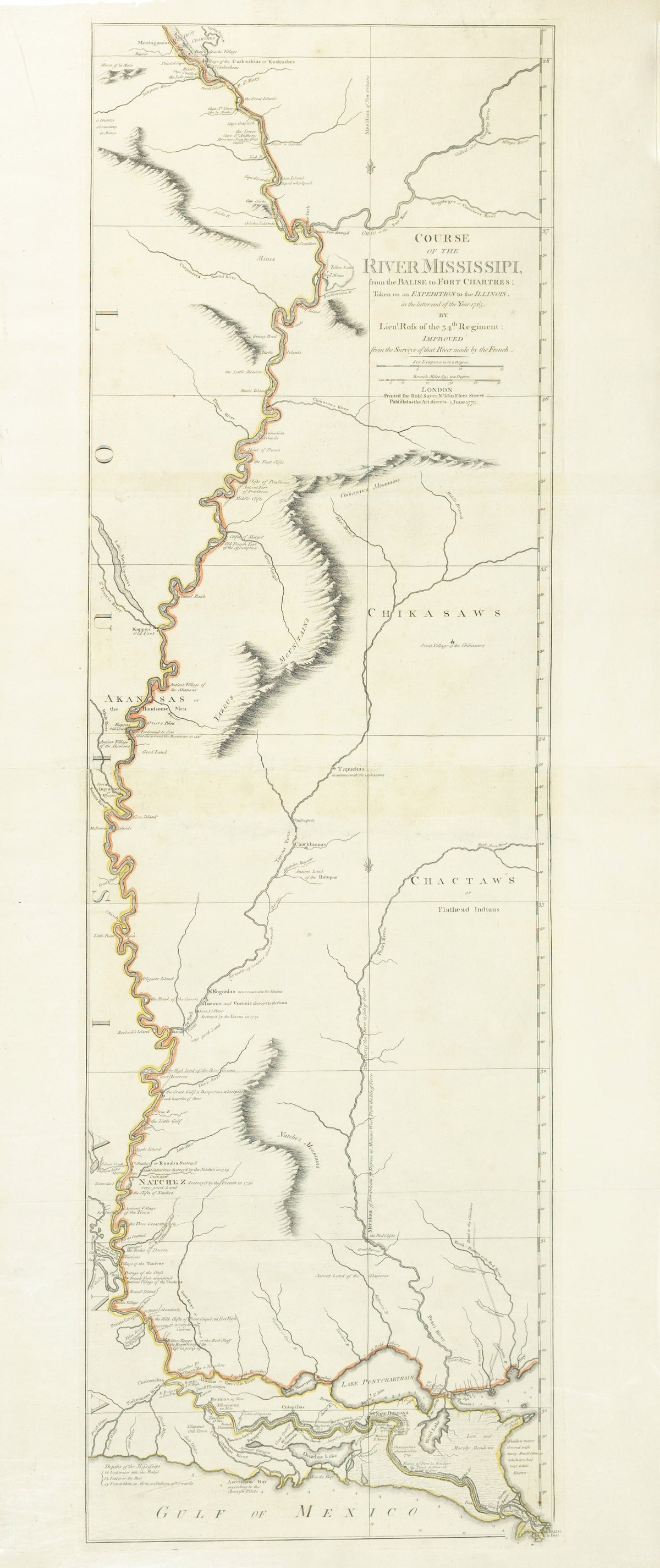 ROSS, Lieutenant John (1744-1809), Course of the Mississippi from the Balise to Fort Chartres; taken on an Expedition to the Illinois in the latter end of the year, 1765
