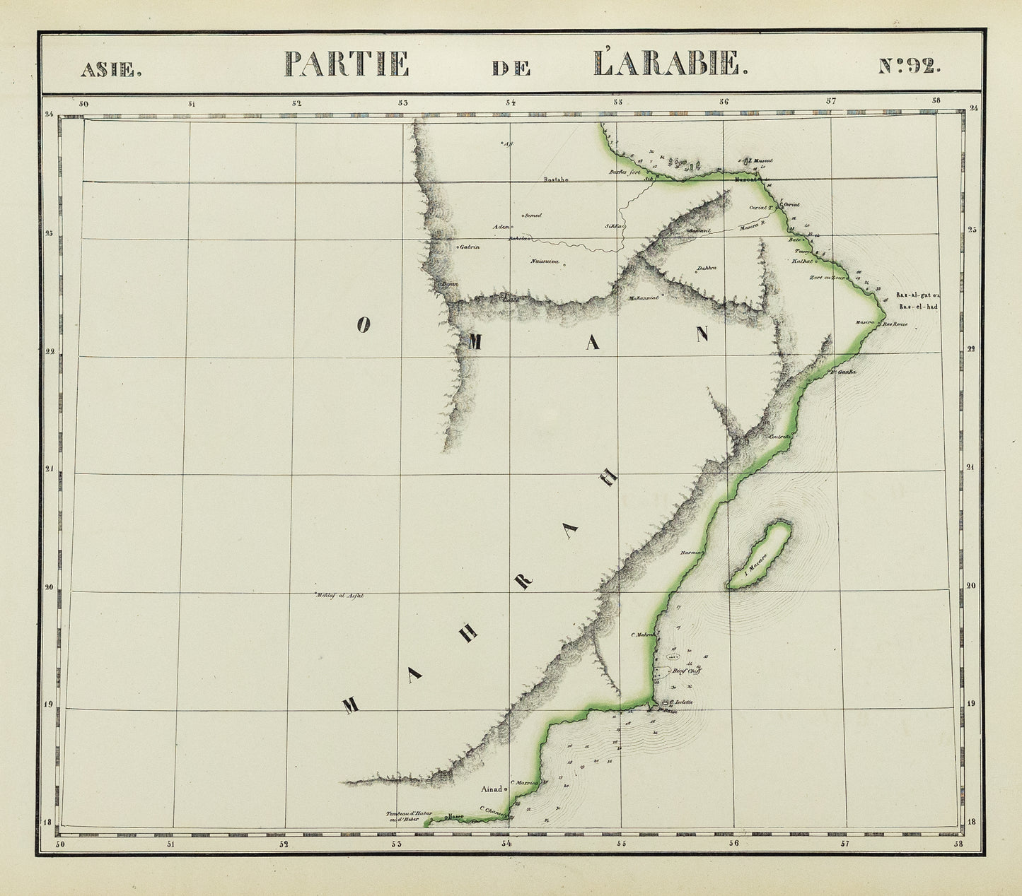 Vandermaelen, Philippe. Partie de L'Arabie. Asie No 92. Brussels: c. 1827