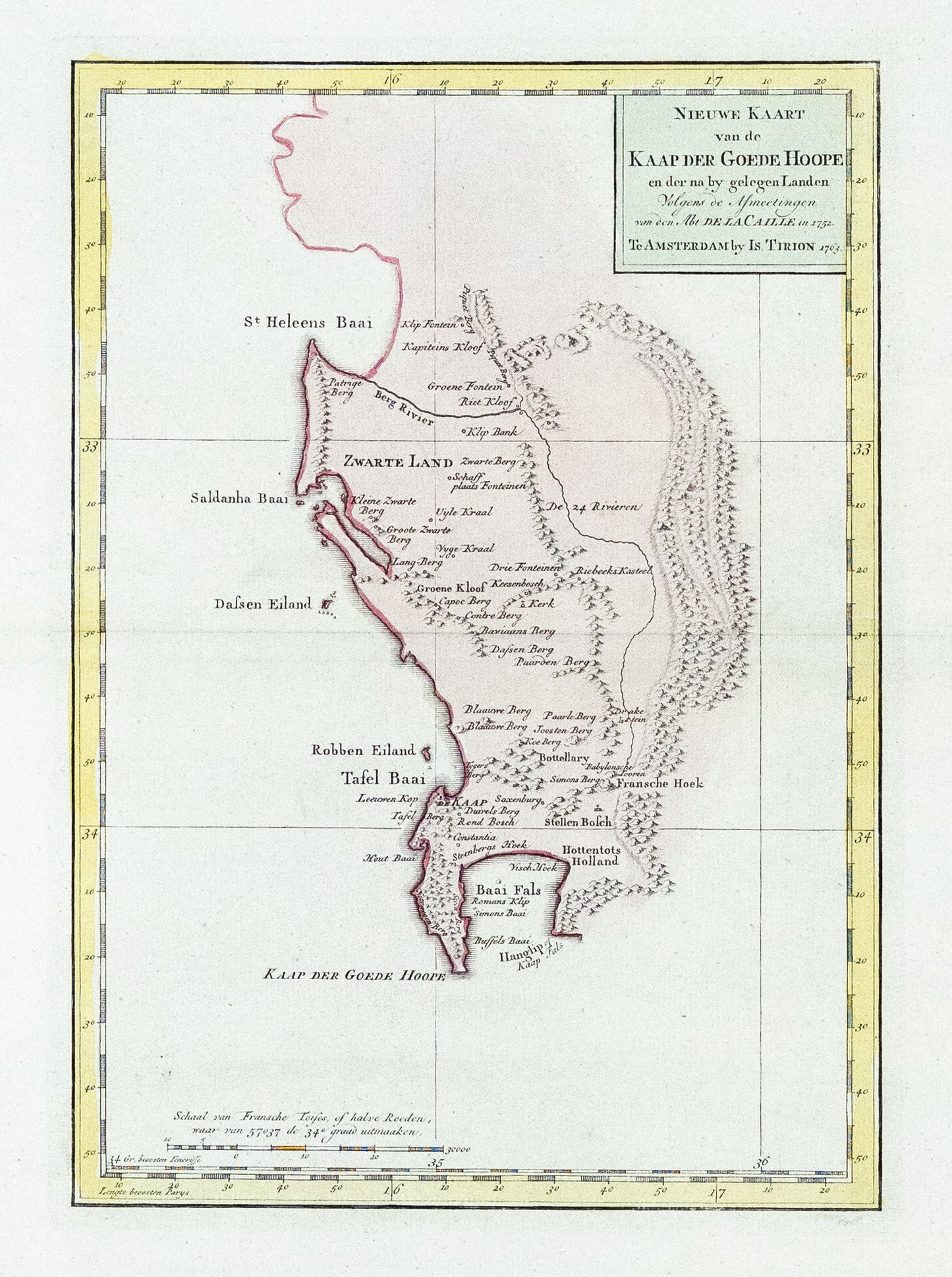 Tirion, Issac. Nieuwe Kaart van de Kaap der Goede Hoope en der na by gelegen Landen Nieuwe en Beknopte Hand Atlas. Amsterdam: 1763