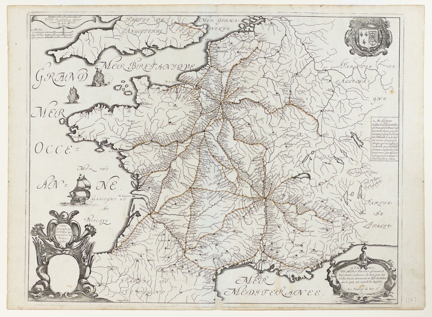 Sanson, Nicolas. Carte Geographique Des Postes Qui Traversent La France Dedièe. Paris, 1632.