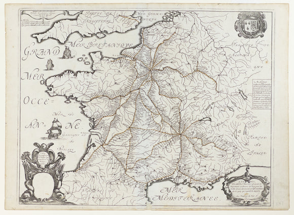 Sanson, Nicolas. Carte Geographique Des Postes Qui Traversent La France Dedièe. Paris, 1632.