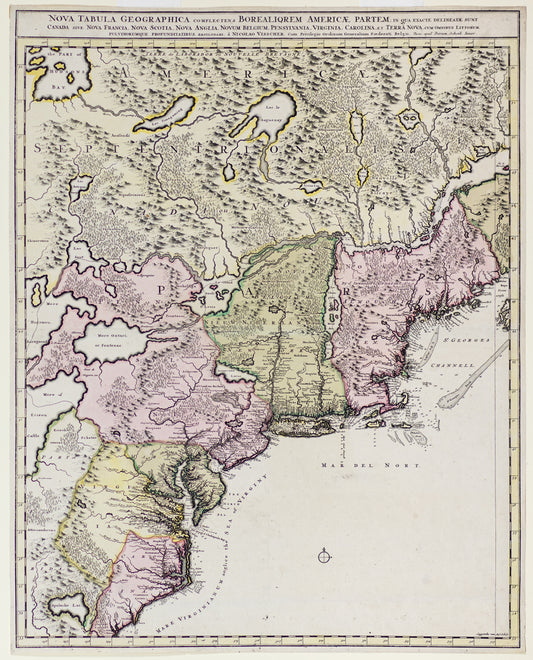Visscher & Schenk Jr. Nova Tabula Geographica Complectens Borealigrem Americae Partem: Canada, Nova Francia... 1710.
