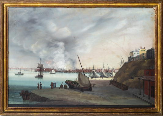 AMERICAN SCHOOL (19TH CENTURY). View of New York taken from Brooklyn on the Hudson (?) Fire...December..1835