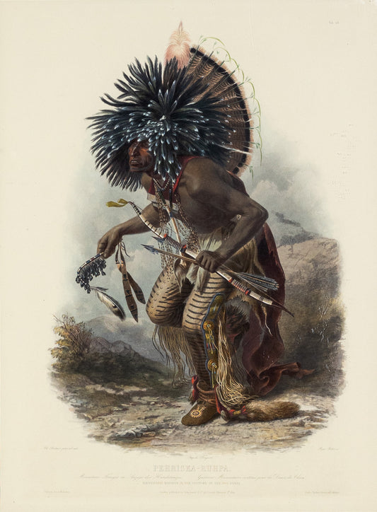 BODMER, Karl (1809-1893), Pehriska Ruhpa - Moennitarri Warrior in the Costume of the Dog Danse, Tab. 23. - Arader Galleries