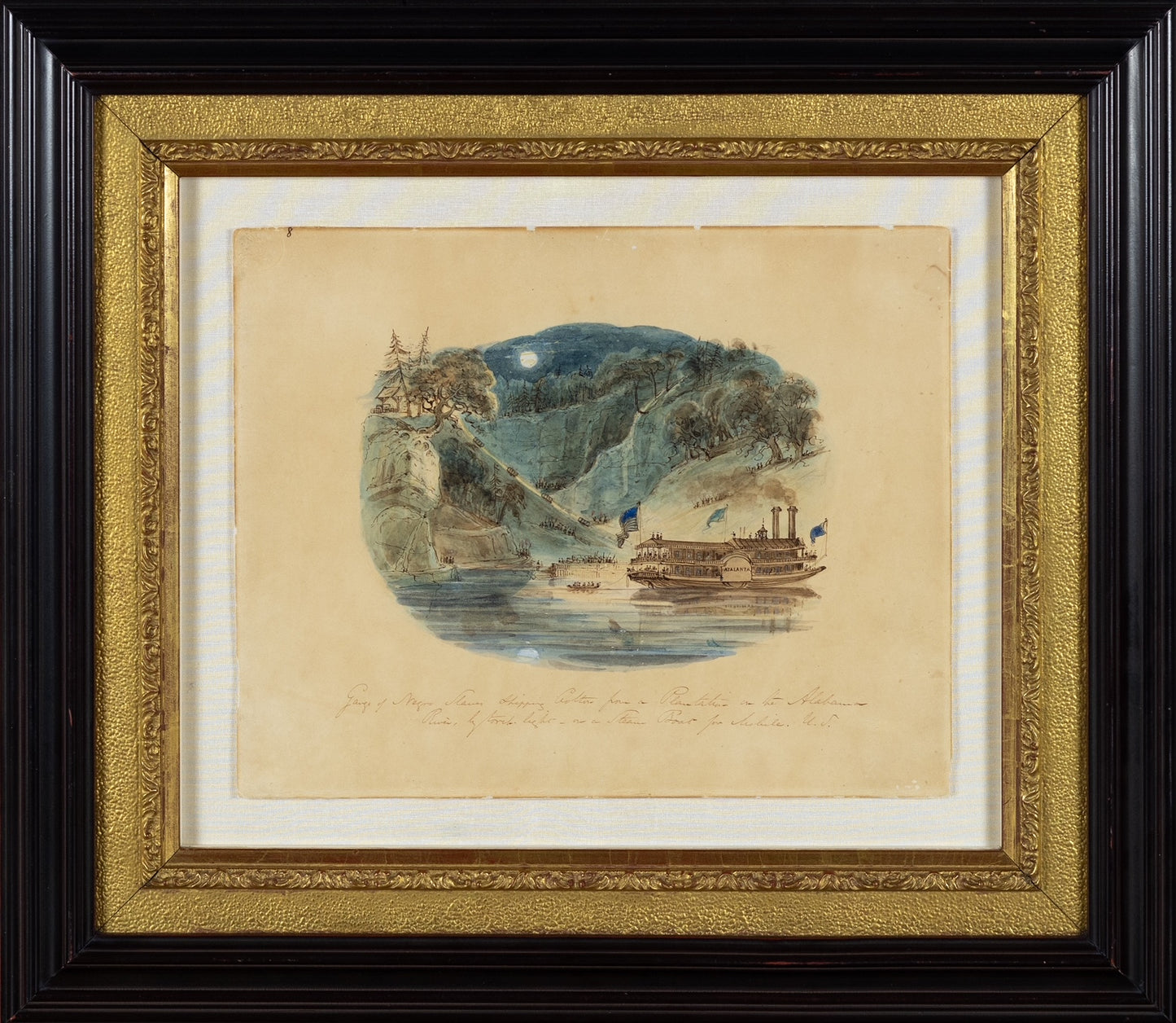 William Henry Brooke, Preparatory Watercolor for “Slaves Shipping Cotton by Torch-Light” (1842)