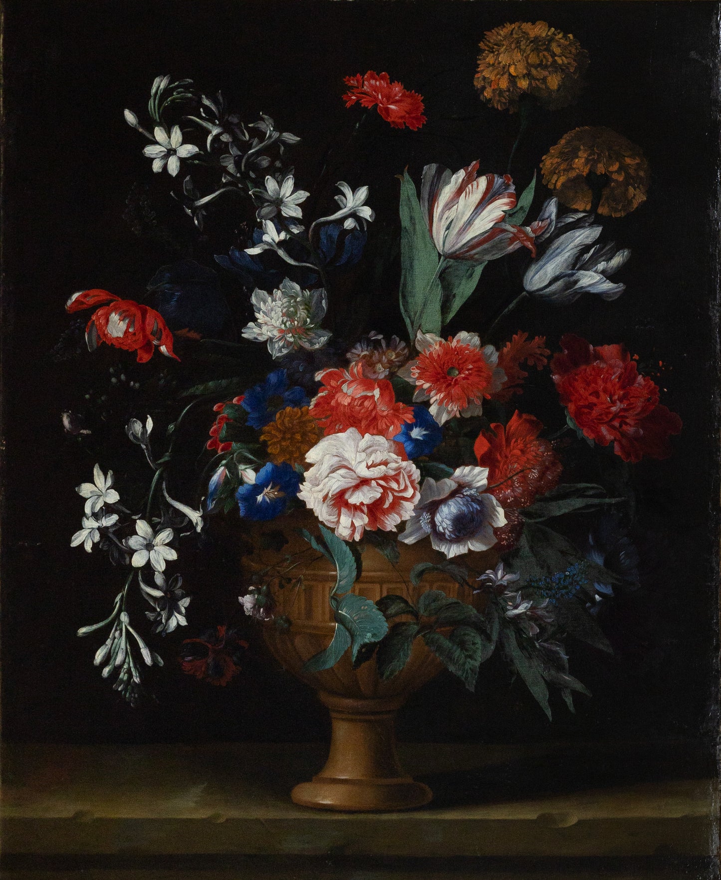 FLEMISH SCHOOL (17th century). Flowers in a vase on a ledge.