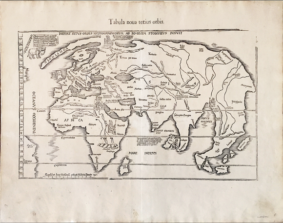 Laurent FRIES (ca. 1485-1532) and Martin WALDSEEMULLER (1470-1520).  Tabula Nova Totius Orbis.1541