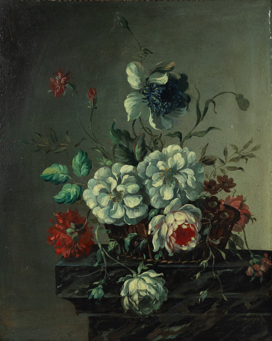 GERMAN SCHOOL (c. 1800). A Pair of Still Lifes of Flowers on a Ledge