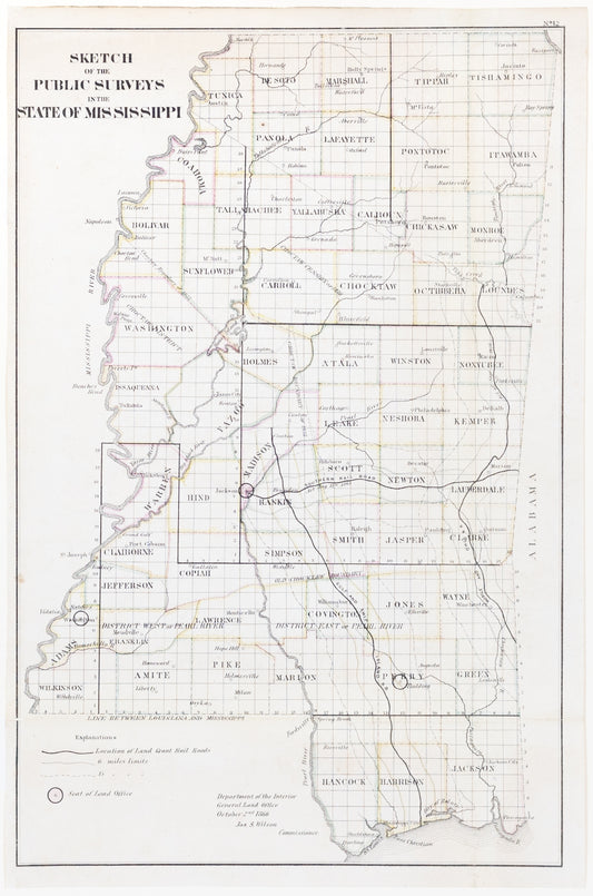 Wilson, Jas. S. Sketch of the Public Surveys in the State of Mississippi. Washington, ca. 1866.
