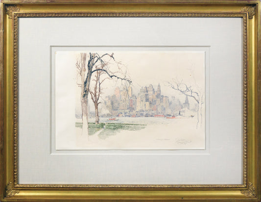LUIGI KASIMIR (1881-1962). View of [New York from] Governor’s Island. 1927