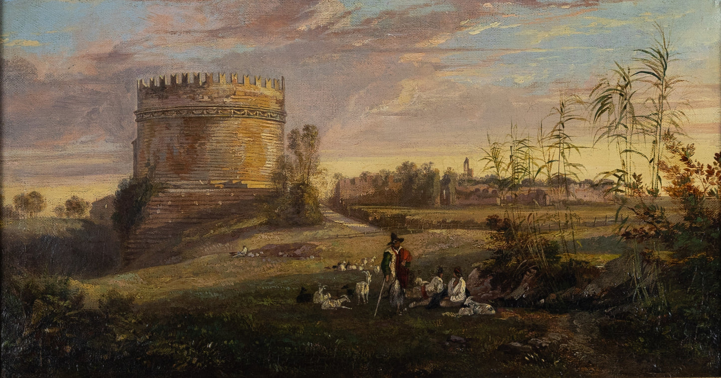 LEAR, Edward (British, 1812-1888). The Tomb of Cecilia Metella on the Via Appia, Rome. ca. 1842.