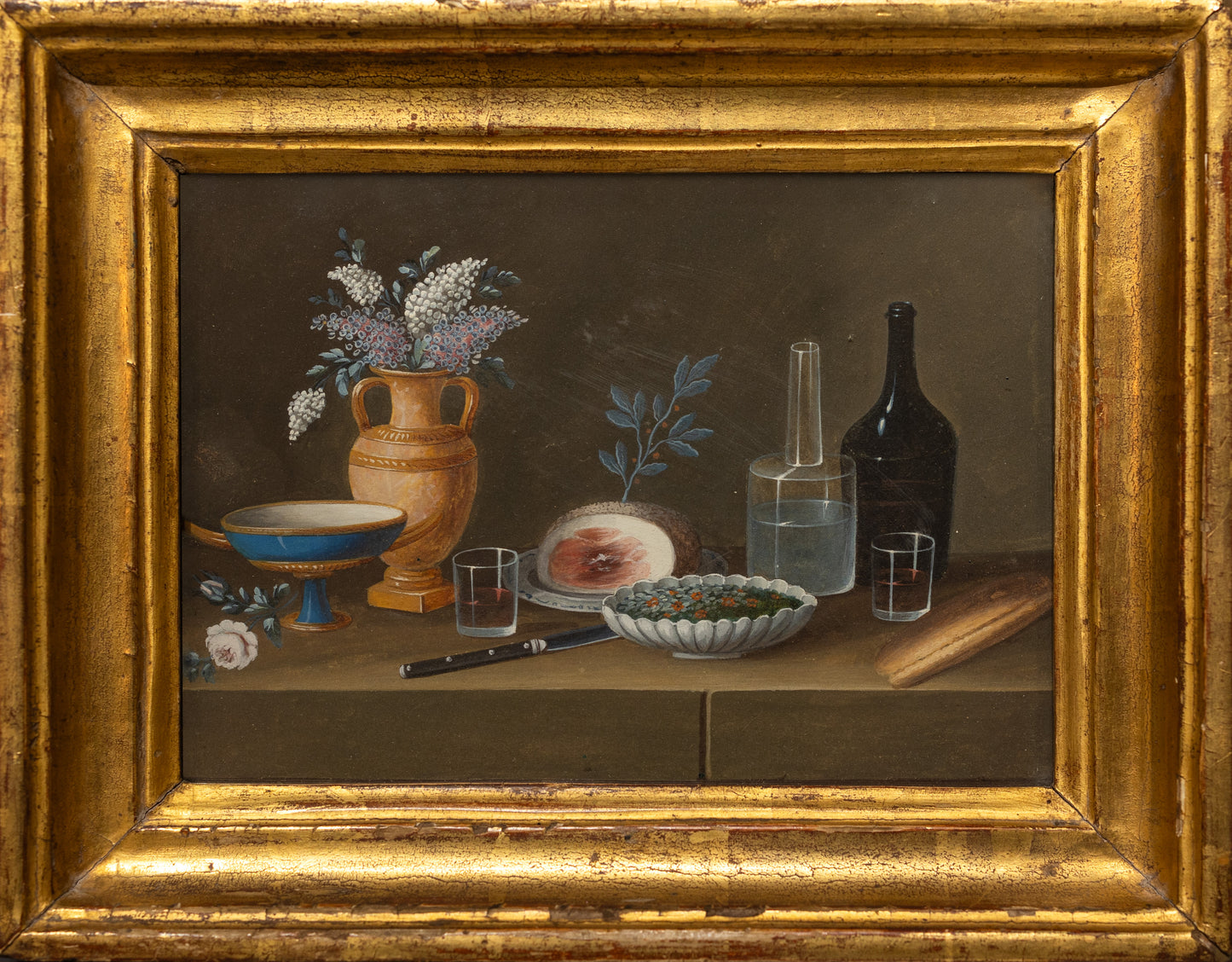 FEYERABEND DIT LELONG, Johann Rudolf (French, 1779-1814). Still Life [Blue Vase, Ham, Wine and Water Carafes]