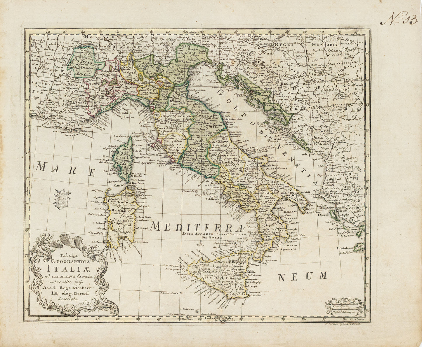 Sauerbrey, Nicolaus Friedrich & Euler, Leonhard. Tabula Geographica Italiae...Berlin, 1753.