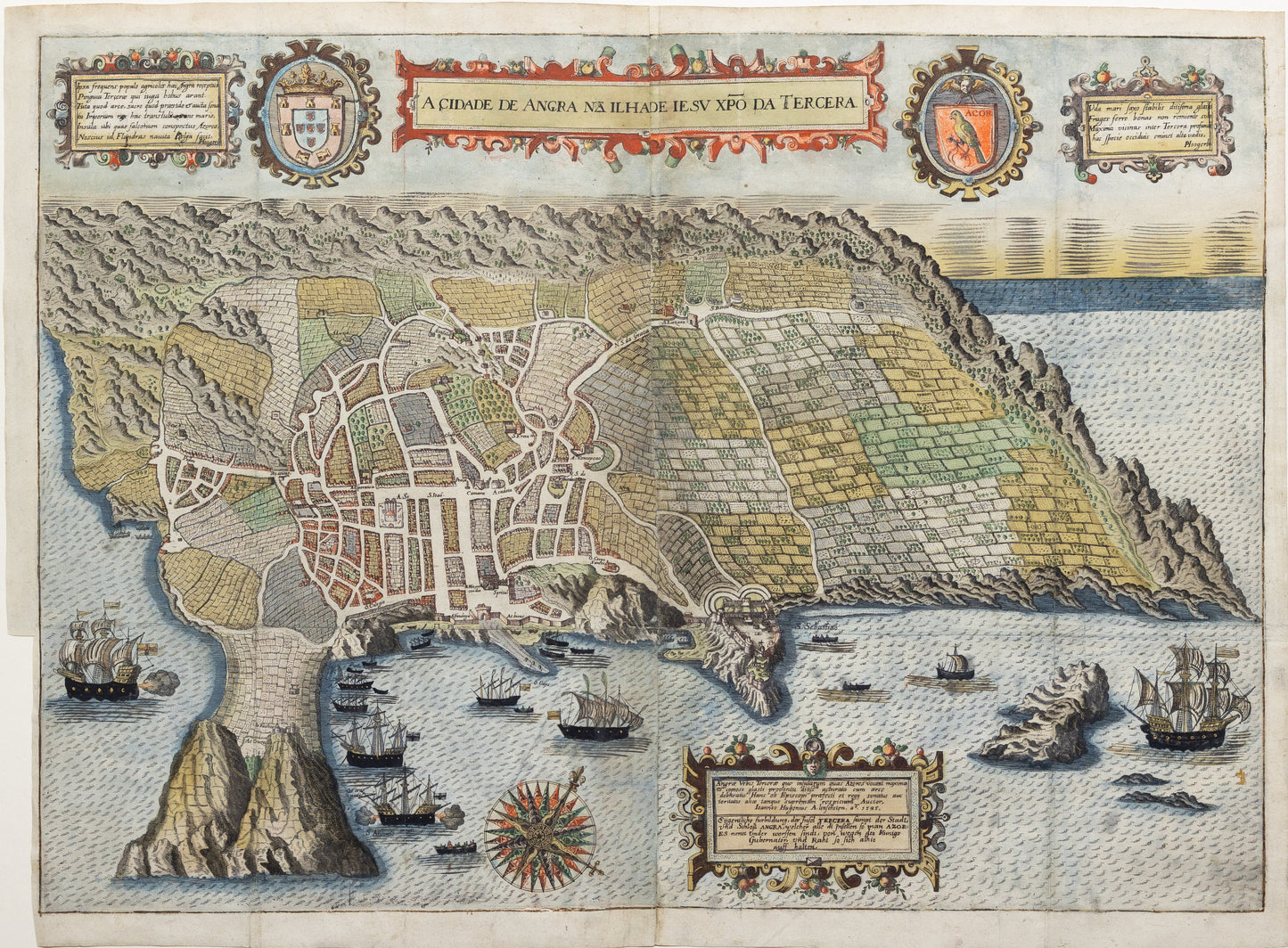 Theodore De Bry. A Cidade de Angra Na Ilhade Iesc Xpo Da Tercera, 1601. [Azores]
