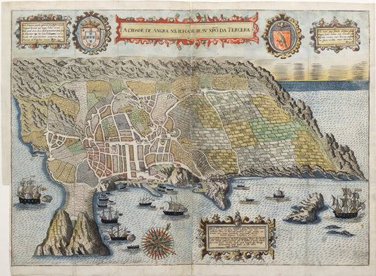 Theodore De Bry. A Cidade de Angra Na Ilhade Iesc Xpo Da Tercera, 1601. [Azores]