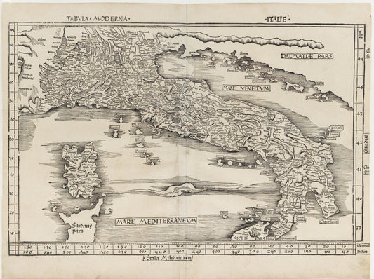 Waldseemuller, Martin (c. 1470-1520). Tabula Moderna Italie. Strassbourg, 1513