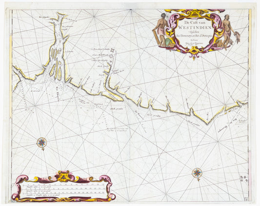 Arent Roggeveen (c. 1628–1679). De Cust van Westindien, Tusschen Rio Demarary en Rio d'Oroonque (The Guiana coastline). 1720