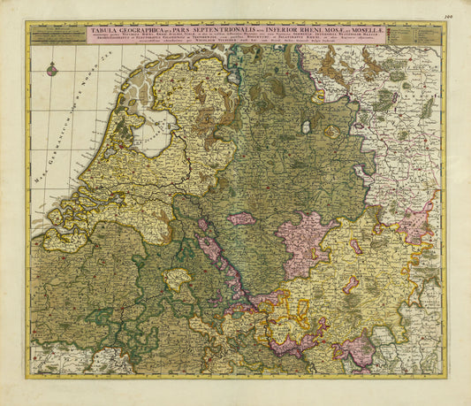 De Wit, Frederick. Tabula Geographica qua Pars Septentrionalis Sive Inferior Rheni, Mosae, et Mosellae. Amsterdam, c. 1710.