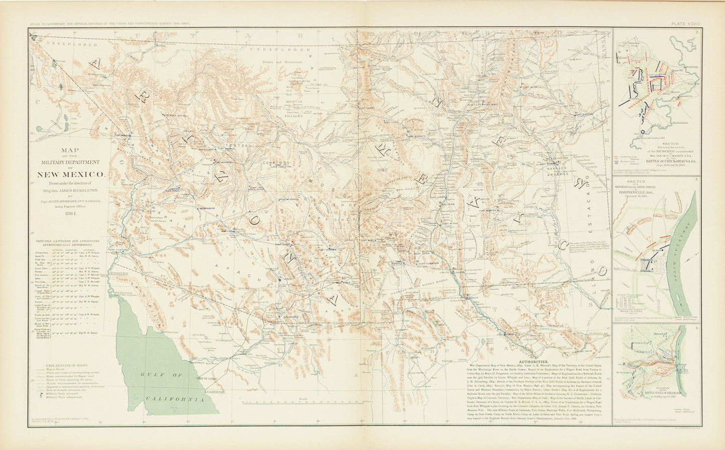 Anderson, Capt. Allen. Map of the Military Department of New Mexico. 1864.