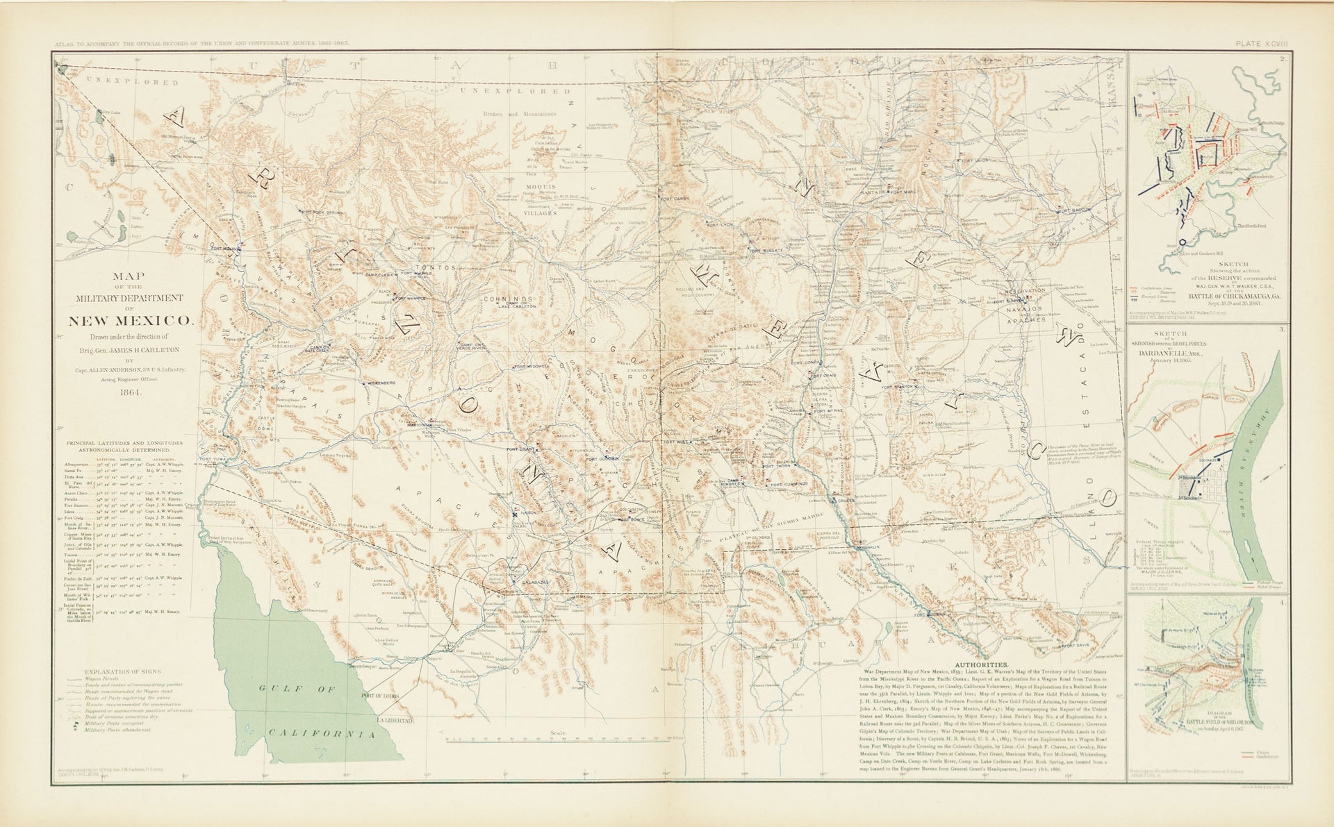 Anderson, Capt. Allen. Map of the Military Department of New Mexico. 1864.