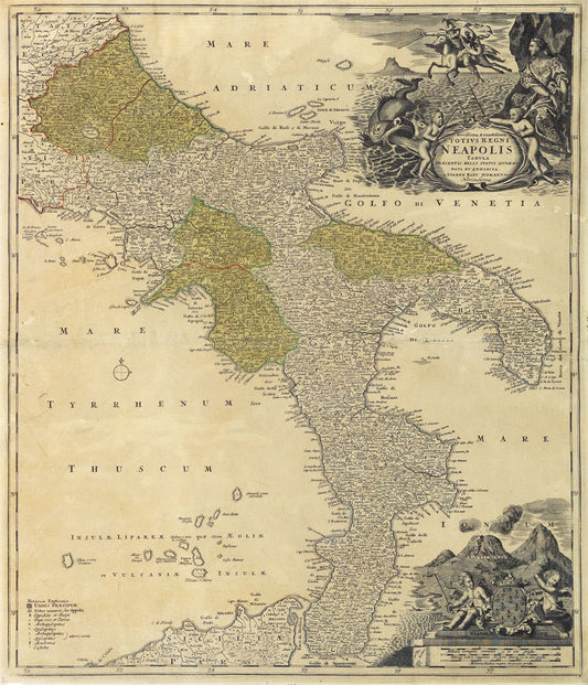 Homann, Johann Baptiste. Novisima & exactissima Totius Regni Neopolis Tabula... Nuremberg, ca. 1720[Italy]