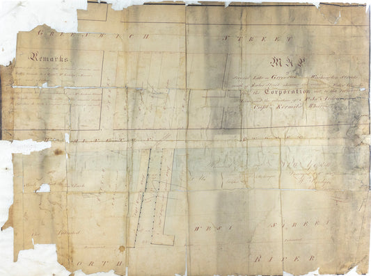 William Bridges, Adolphus Loss, and Amos Corning. Map of Several Lots on Greenwich and Washington Streets. 1805