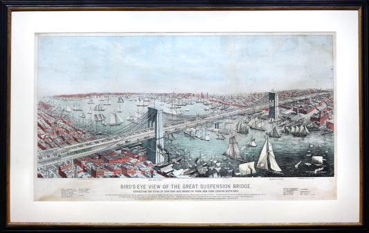 A. MAJOR. Bird’s-eye View of the Great Suspension Bridge connecting the cities of New York and Brooklyn. 1883