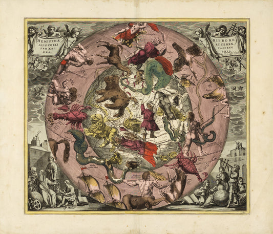 Cellarius, Andreas. Plate 25 - Haemisphaerii Borealis Coeli et Terrae Spaheri Cascenographia