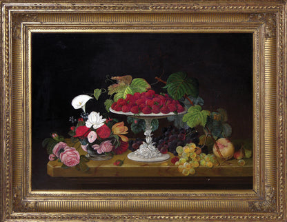 ROESEN, Severin (Prussian-American,1816-1872). Still Life with Strawberries and Flowers.