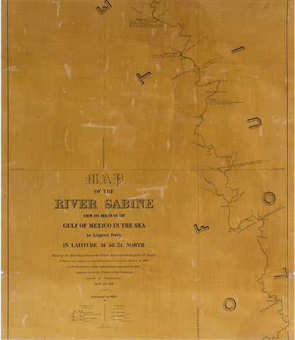 Lee, T.J. Map of the River Sabine from its mouth on the Gulf of Mexico in the Sea to Logan's Ferry. 1838