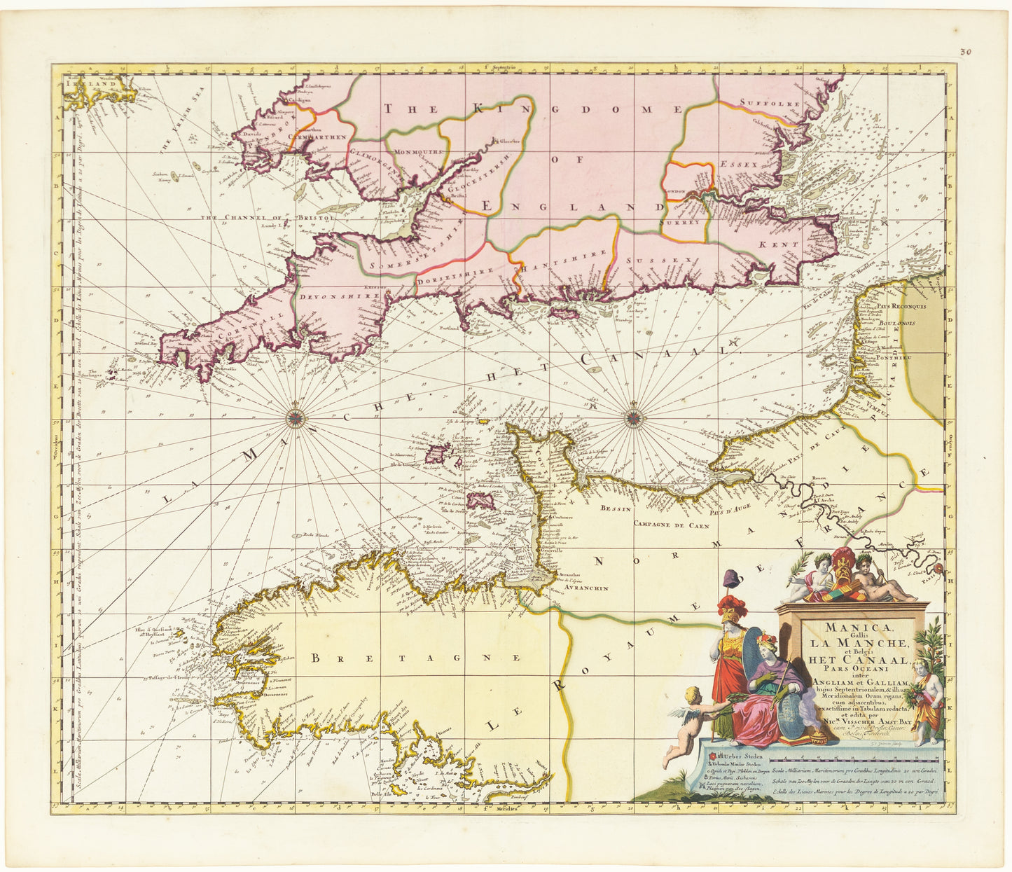 Visscher, Nicolaes. Manica Gallis La Manche et Belgis Het Canaal, Pars Oceani inter Angliam et Galliam. Amsterdam: 1698