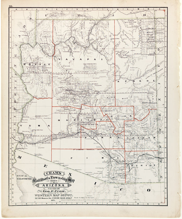Cram, George F. Cram's Railroad & Township Map of Arizona. Chicago, 1879.