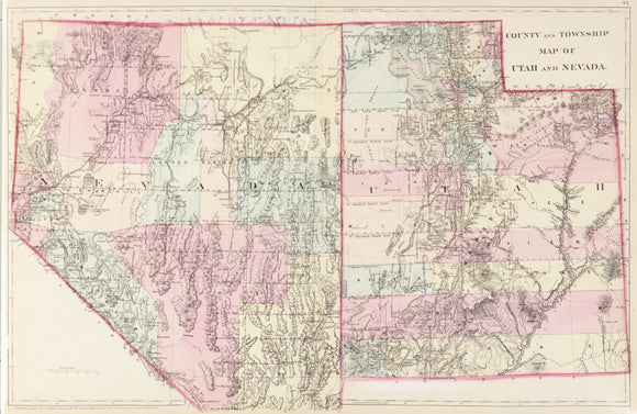 Mitchell, Samuel Augustus. County and Township Map of Utah and Nevada. Philadelphia, 1881.