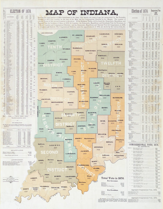 Wayne, F.T. Election Map of Indiana. Fort Wayne, Indiana: Wm. Fleming, c. 1878.